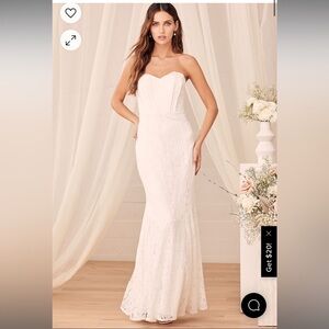 Lulus Always Believe White Floral Lace Strapless Mermaid Maxi Dress, White